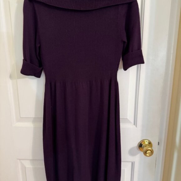 Evan Picone Deep Berry Angora Blend Sweater Dress | Cowl Collar & Elbow Sleeves - Picture 3 of 5